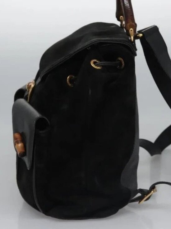 GUCCI Bamboo Backpack Suede Leather Black Gold 003 58 0016 Auth nb007 main image 15